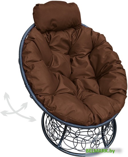 Кресло M-Group Папасан пружинка мини 12090405 (черный ротанг/коричневая подушка) - фото