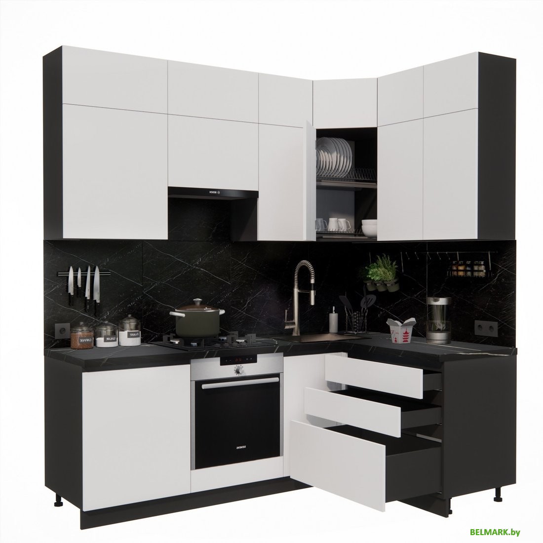 Готовая кухня ВерсоМебель Эко Премиум 1.4x2.2 правая (белый фасадный/ст. тунис) - фото2