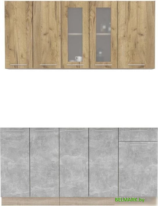 Готовая кухня Интерлиния Мила 16-60 без столешницы (дуб золотой/бетон) - фото