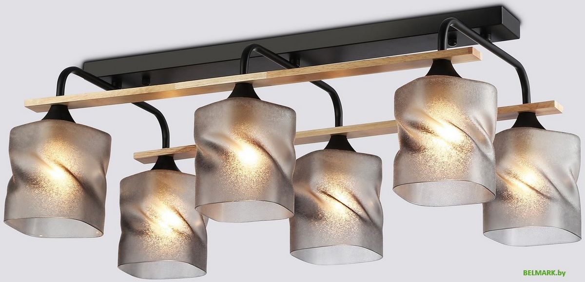 Люстра средней высоты Ambrella TR3033250/6 BK/WD (черный/дерево) - фото