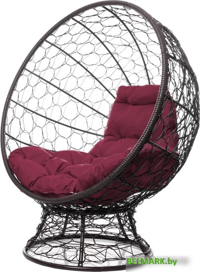 Кресло M-Group Кокос на подставке 11590202 (коричневый ротанг/бордовая подушка) - фото