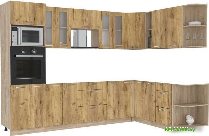 Готовая кухня Интерлиния Мила 1.88x3.0 правая без столешницы (дуб золотой/дуб золотой) - фото