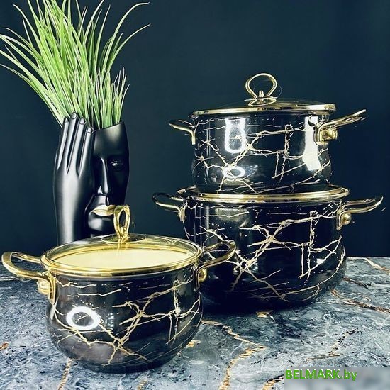 Набор кастрюль Lenardi Черный мрамор 776-053 - фото
