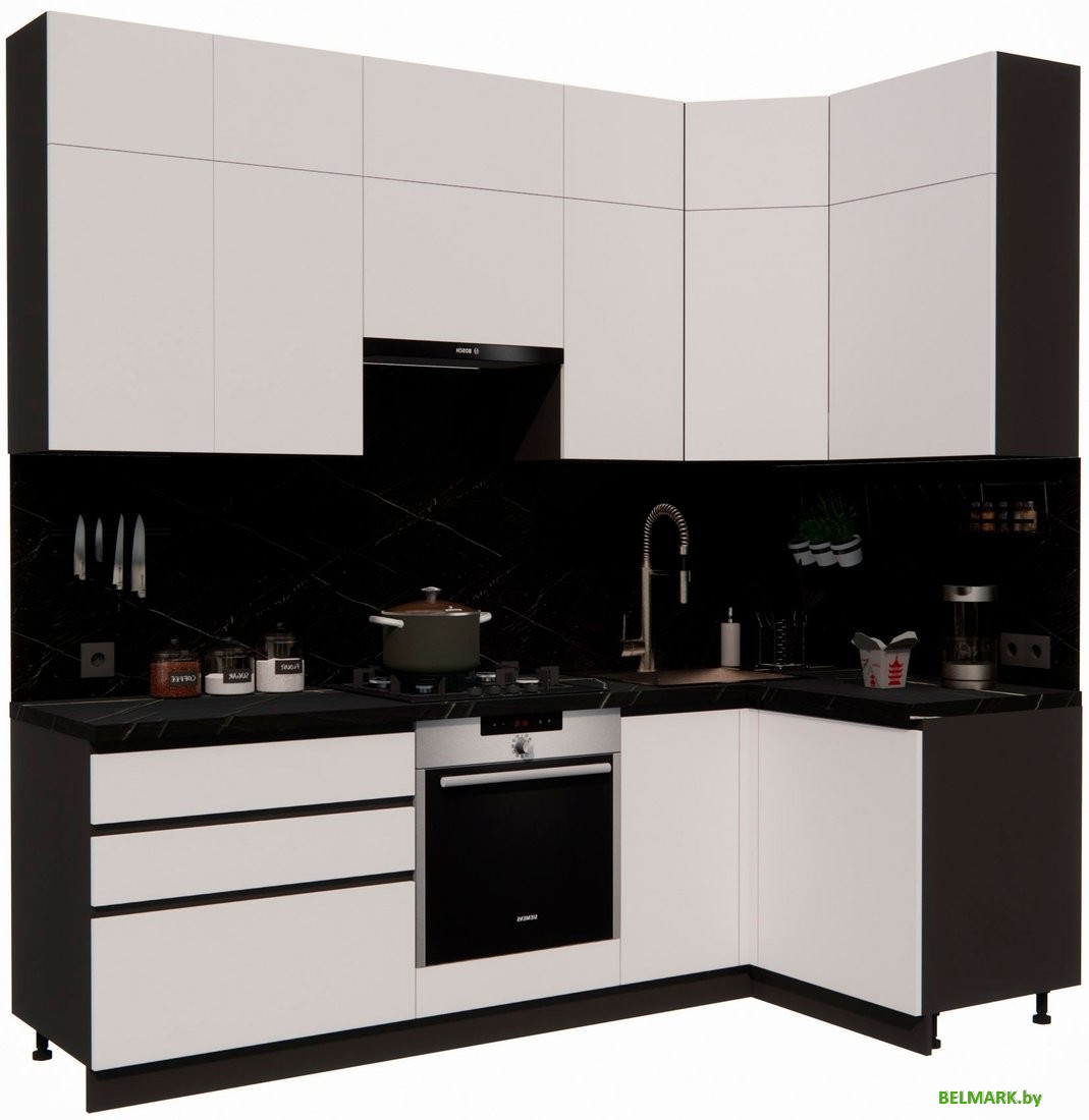 Готовая кухня ВерсоМебель Эко Премиум 1.2x2.4 правая (белый фасадный/ст. тунис) - фото