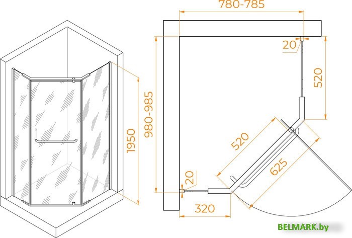Душевой уголок RGW PA-091 35089180-11 80x100 (хром/прозрачное стекло) - фото2