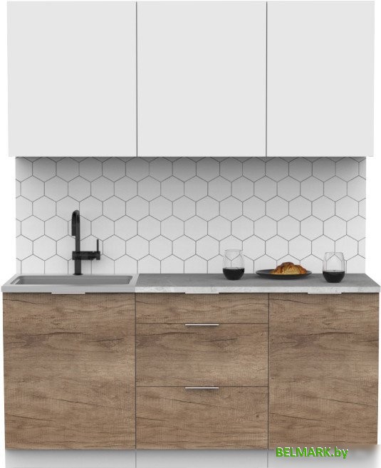 Готовая кухня Интермебель Микс Топ-3 1.7м (белый премиум/дуб каньон/венато) - фото