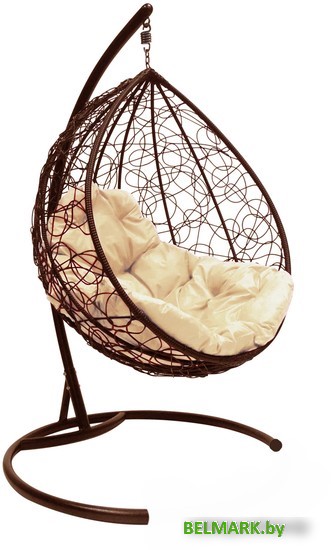 Подвесное кресло M-Group Капля 11020201 (коричневый ротанг/бежевая подушка) - фото