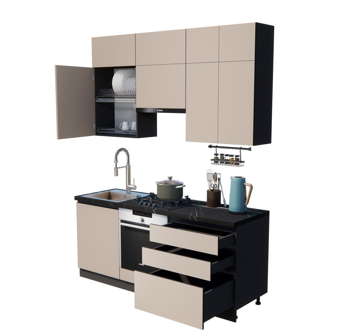 Готовая кухня ВерсоМебель Эко Премиум 2.0 (глиняный серый/ст. тунис) - фото2