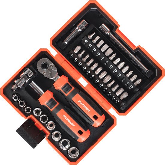 Набор трещотка с головками и битами Patriot SPS-38 (38 предметов) - фото