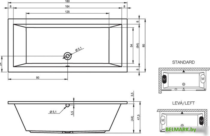 Ванна Riho Lusso 180x80 (без ножек) - фото2