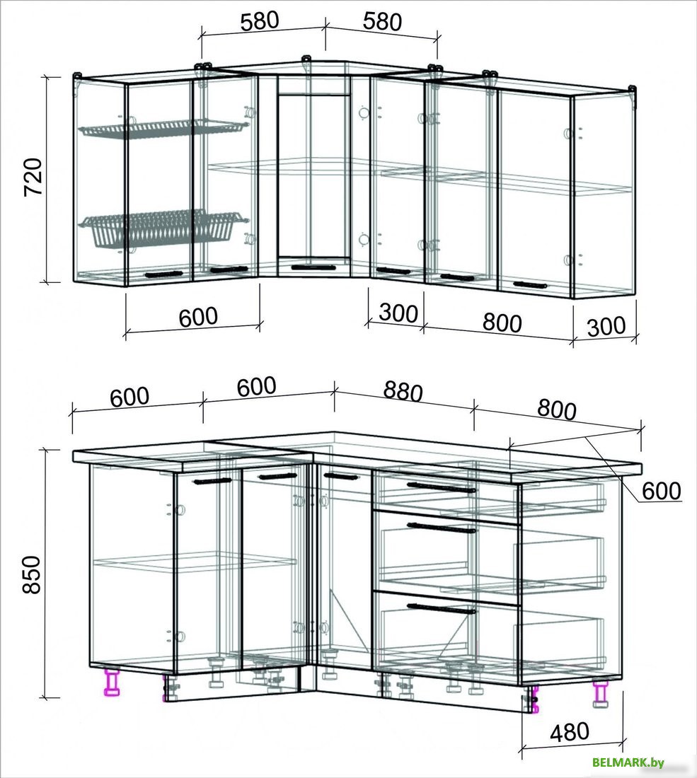 Готовая кухня Интерлиния Мила Пластик 1.2x1.7 (слива глянец/ваниль глянец/травертин) - фото2