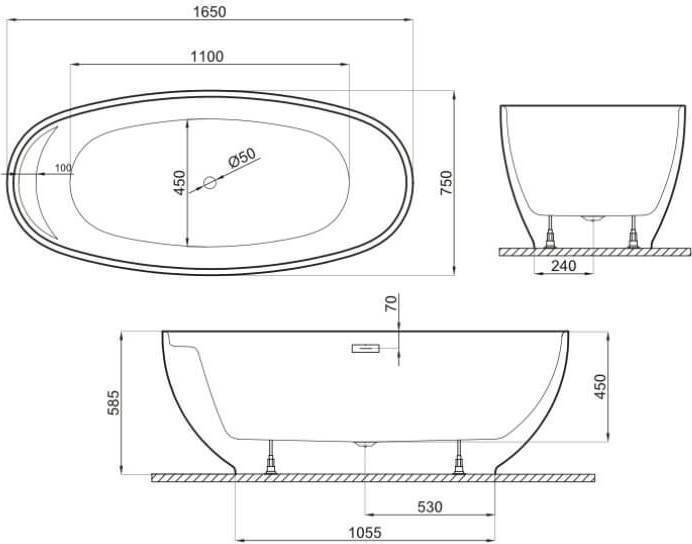 Ванна Polimat Kivi 165x75 (отдельностощая, белый) - фото2