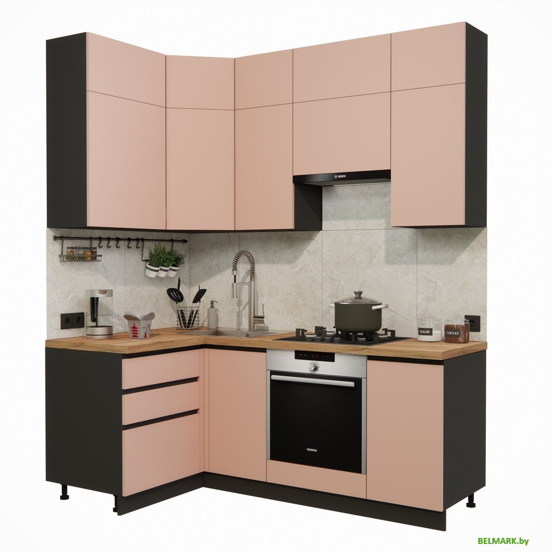 Готовая кухня ВерсоМебель Эко Премиум 1.2x2.0 левая (пудровый/ст. дуб вотан) - фото