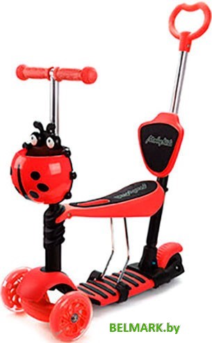 Трехколесный самокат Moby Kids Божья коровка 3 в 1 641275 (красный) - фото