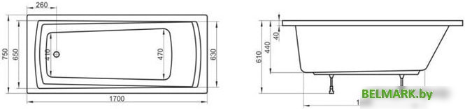 Ванна Ravak Domino Plus 170x75 (с ножками и сливом) - фото2