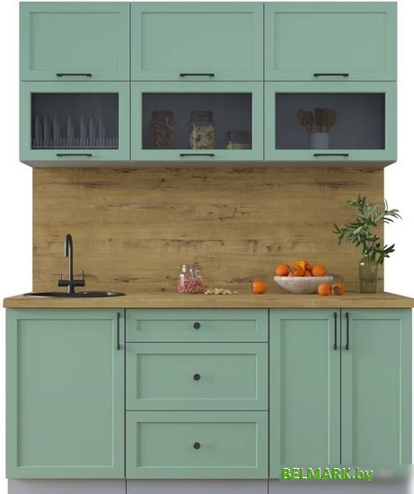 Готовая кухня Интерлиния Тренд 1.7Б (мята/мята/дуб бунратти) - фото