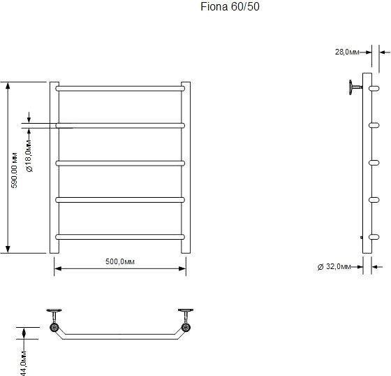 Полотенцесушитель Aquanet Fiona 60x50 281994 (правый) - фото2