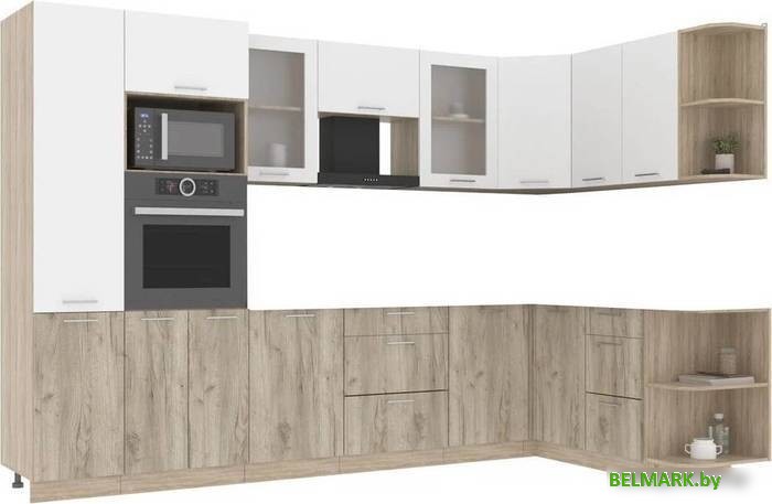 Готовая кухня Интерлиния Мила 1.68x3.2 правая без столешницы (белый платинум/дуб серый) - фото