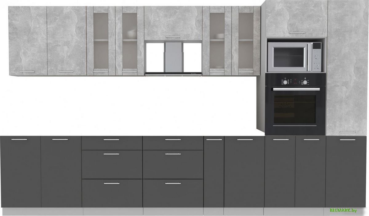 Готовая кухня Интерлиния Мила 3.6 ВТ без столешницы (бетон/антрацит) - фото