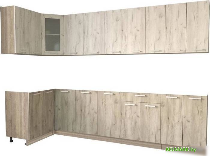 Готовая кухня Интерлиния Мила 12x30 без столешницы (дуб белый/дуб серый) - фото