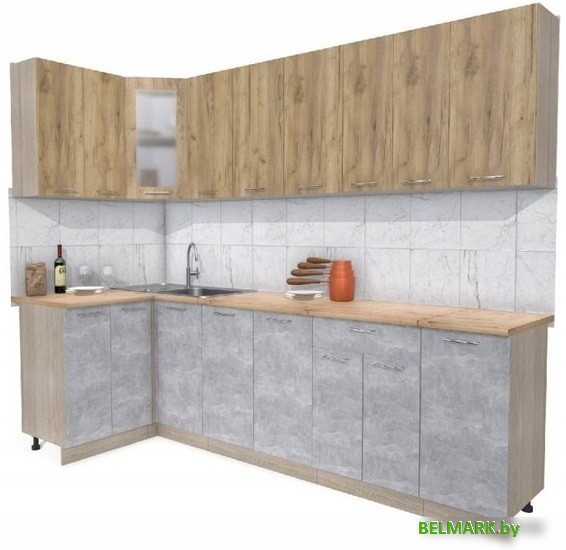 Готовая кухня Интерлиния Мила 12x28 (дуб золотой-бетон-дуб бунратти) - фото