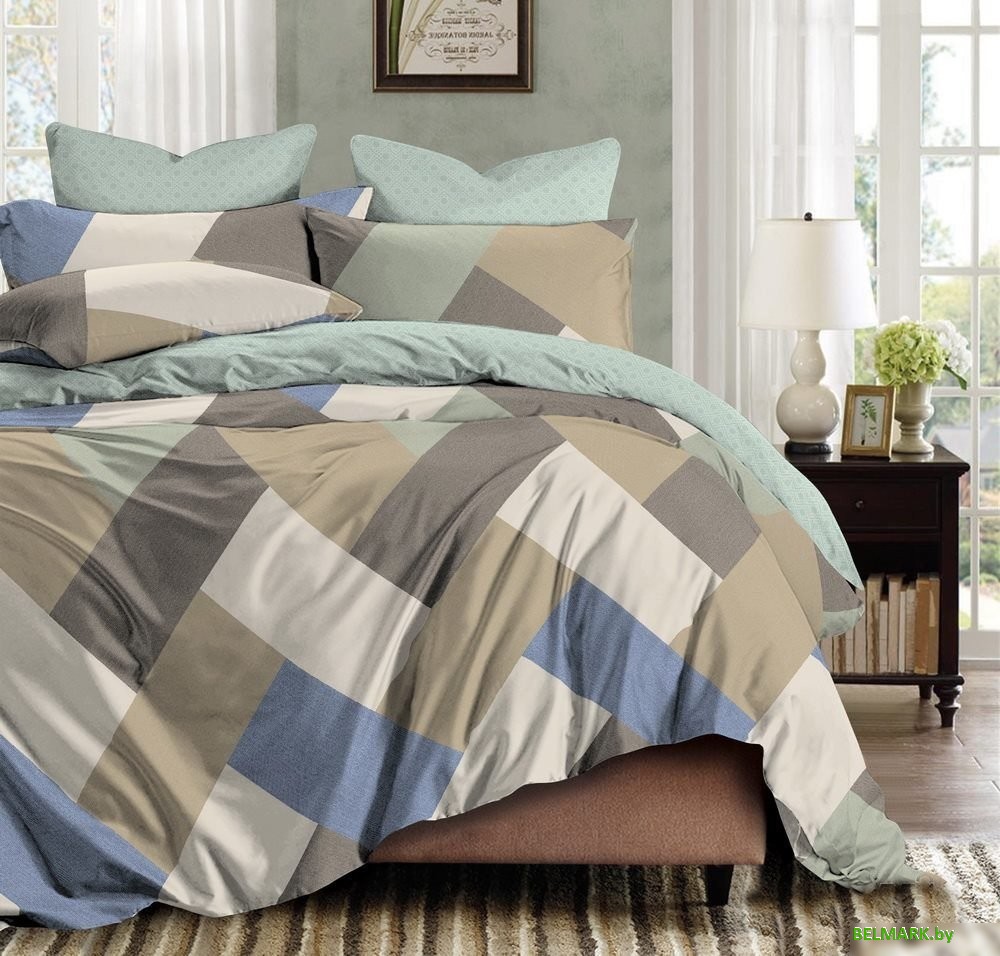 Постельное белье Реноме Евро Темно-синяя коллекция New St-2554 (сатин) - фото