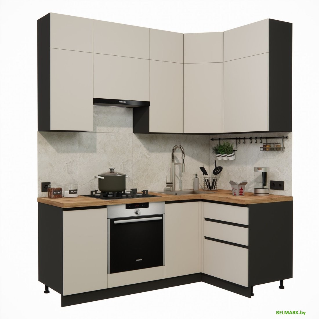 Готовая кухня ВерсоМебель Эко Премиум 1.2x2.0 правая (кашемир/ст. дуб вотан) - фото