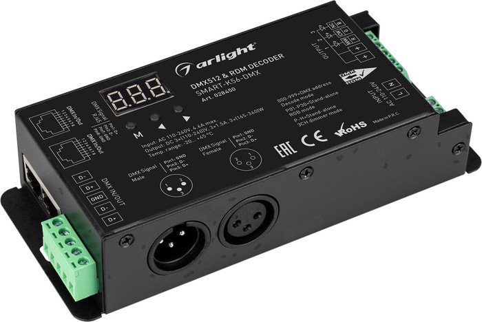 Декодер Arlight SMART-K56-DMX (230V, 3x1.5A, XLR3, 2.4G) 028450 - фото