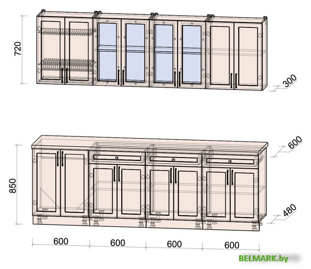 Готовая кухня Интерлиния Тренд 2.4А (луна/луна/бискайская сосна) - фото2