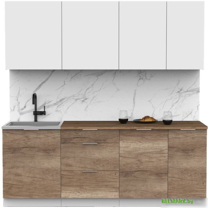 Готовая кухня Интермебель Микс Топ-6 2.1м (белый премиум/дуб каньон/венато) - фото