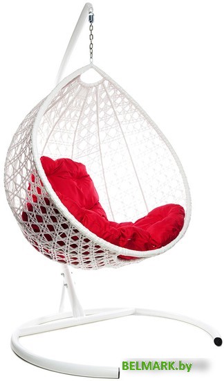 Подвесное кресло M-Group Капля Люкс 11030106 (белый ротанг/красная подушка) - фото