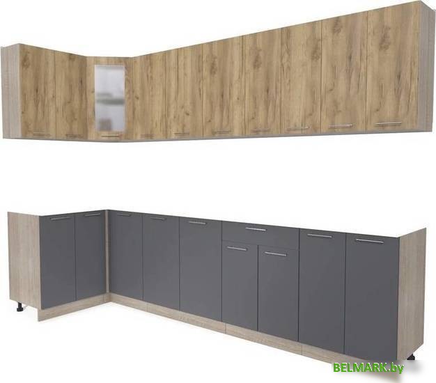 Готовая кухня Интерлиния Мила 12x30 без столешницы (дуб золотой/антрацит) - фото