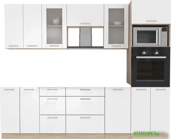 Готовая кухня Интерлиния Мила 2.6 ВТ без столешницы (белый платинум/белый платинум) - фото