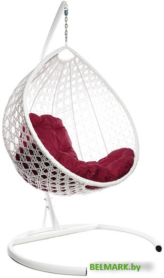 Подвесное кресло M-Group Капля Люкс 11030102 (белый ротанг/бордовая подушка) - фото