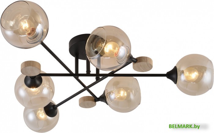 Люстра средней высоты Mirastyle MH-1491B/6 BK+WOOD - фото