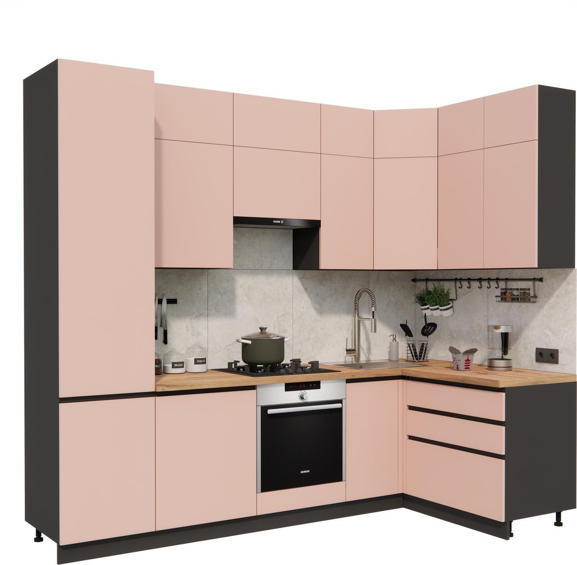 Готовая кухня ВерсоМебель Эко Премиум 1.4x2.7 правая (пудровый/ст. дуб вотан) - фото