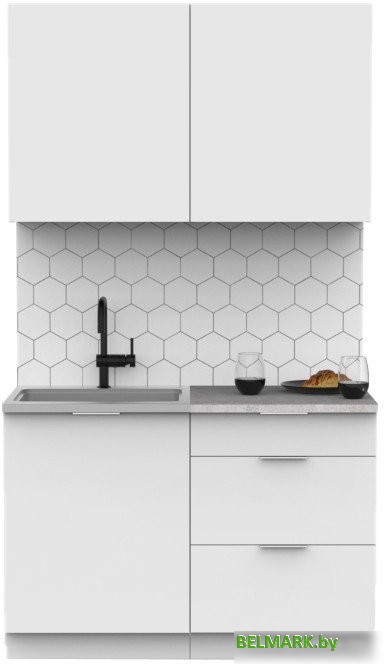 Готовая кухня Интермебель Микс Топ-1 1.2м (белый премиум/мрамор лацио белый) - фото