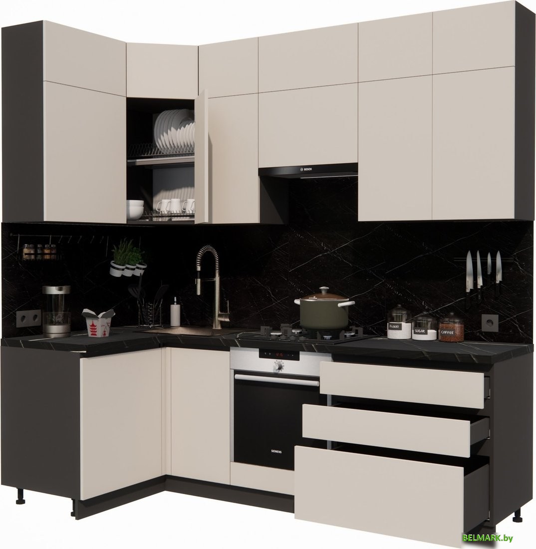 Готовая кухня ВерсоМебель Эко Премиум 1.2x2.4 левая (кашемир/ст. тунис) - фото2