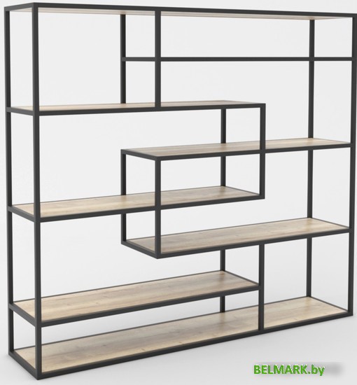 Стеллаж Hype Mebel Зиг-Заг 200x150 (черный/древесина белая) - фото
