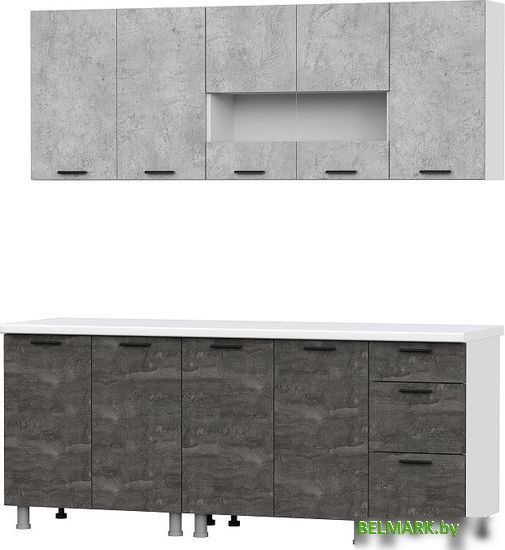 Готовая кухня SV-Мебель Модус 2.0м ЛДСП без столешниц (белый/цемент светлый/камень темный) - фото2