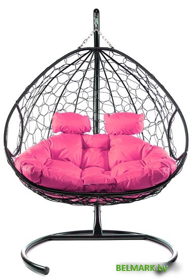 Подвесное кресло M-Group Для двоих 11450408 (черный ротанг/розовая подушка) - фото