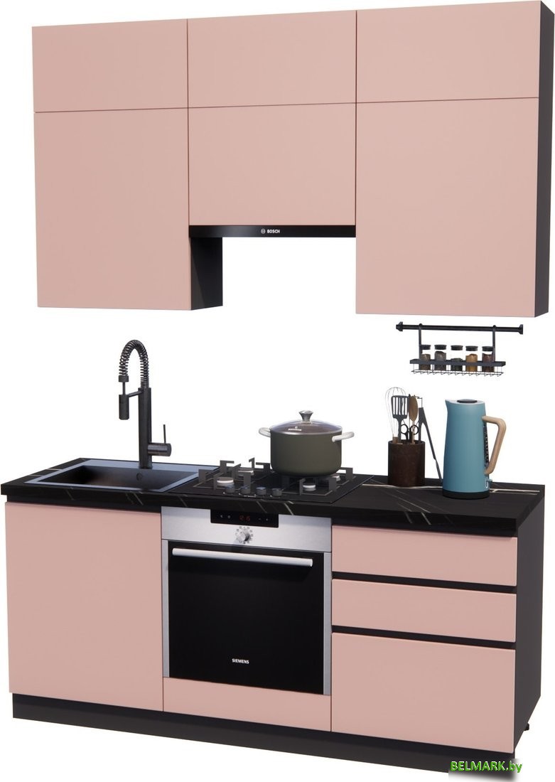 Готовая кухня ВерсоМебель Эко Премиум 1.8 (пудровый/ст. тунис) - фото