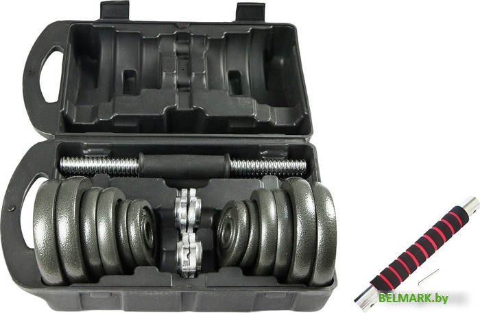 Набор гантелей с соединительным грифом Atlas Sport металлических в чемодане 20 кг (2x10 кг) - фото