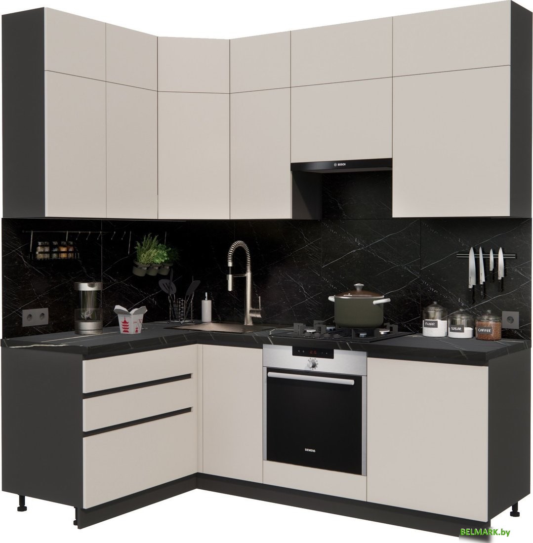 Готовая кухня ВерсоМебель Эко Премиум 1.4x2.2 левая (кашемир/ст. тунис) - фото