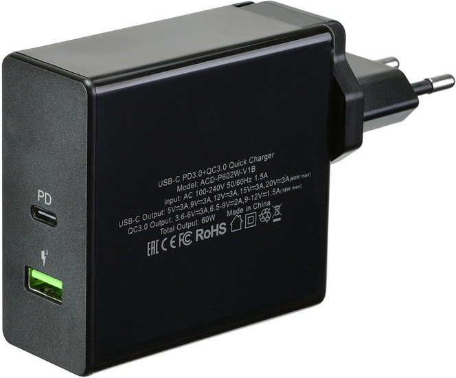 Сетевое зарядное ACD ACD-P602W-V1B - фото2