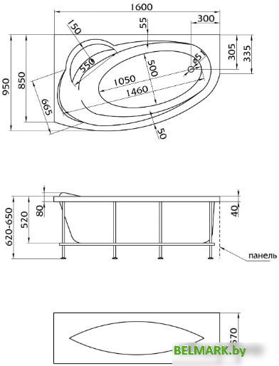 Ванна MarkaOne Julianna 160x95 R (с каркасом и экраном) - фото2