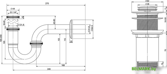 Сифон Wellsee Drainage System 182102002 (сифон, донный клапан, хром) - фото2