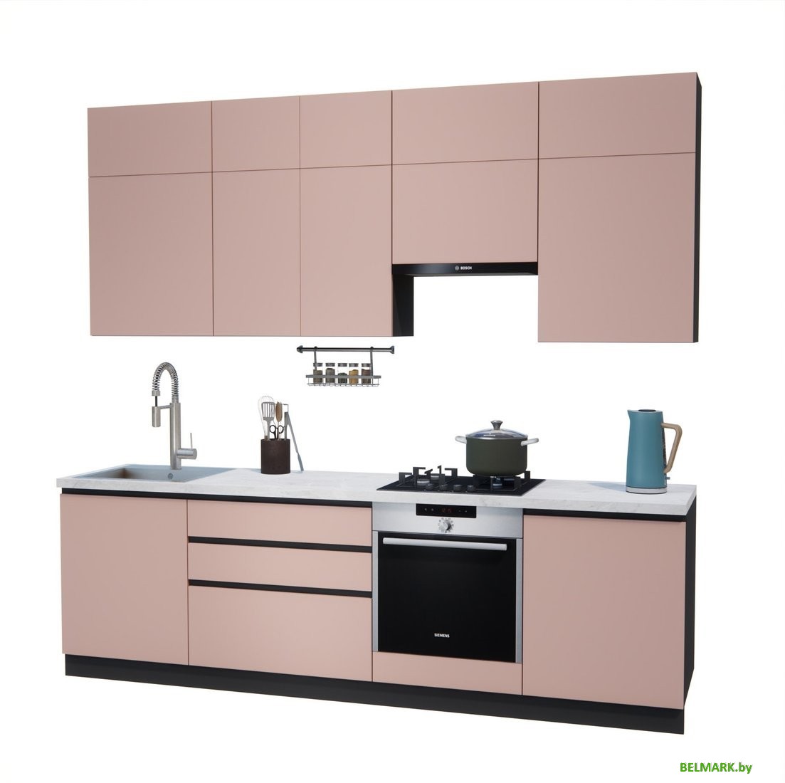 Готовая кухня ВерсоМебель Эко Премиум 2.6 (пудровый/ст. мрамор лацио) - фото