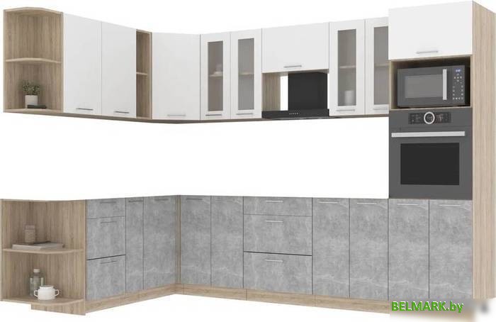 Готовая кухня Интерлиния Мила 1.88x3.0 левая без столешницы (белый платинум/бетон) - фото
