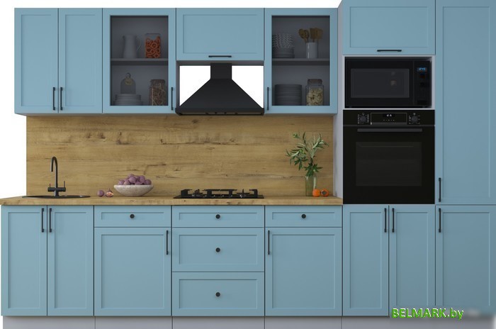 Готовая кухня Интерлиния Тренд 3.2В (океан/океан/дуб бунратти) - фото